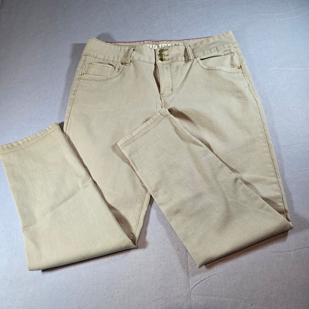 VIP Jeans Women Tan Khaki Skinny Stretch Pants 13/14 High Rise 3-Button Casual
